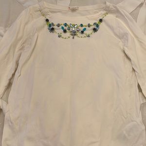 J-Crew White Long Sleeve T-Shirt With Jewels